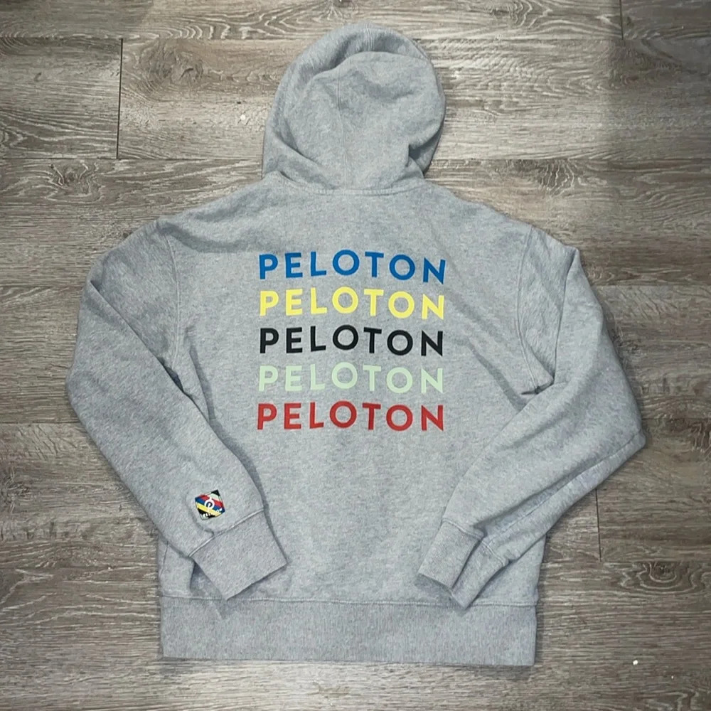 Peloton Hoodie Womens small Gray Full Zip Sweatshirt Multicolor Graphic